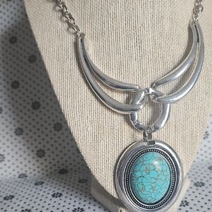 Silver and Turquoise Pendant Necklace